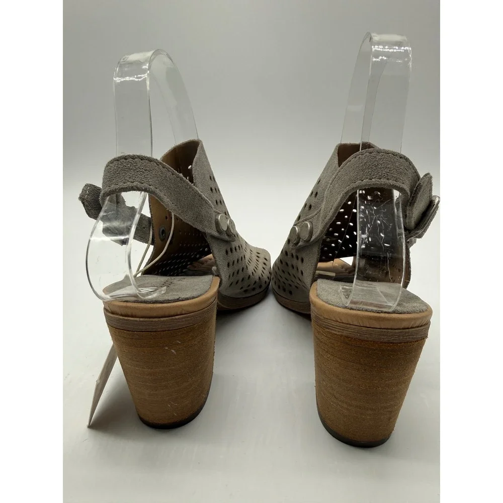 Sophia Milano Gray Suede Perforated‎ Leather Block Heel Sandals Made in Italy 8